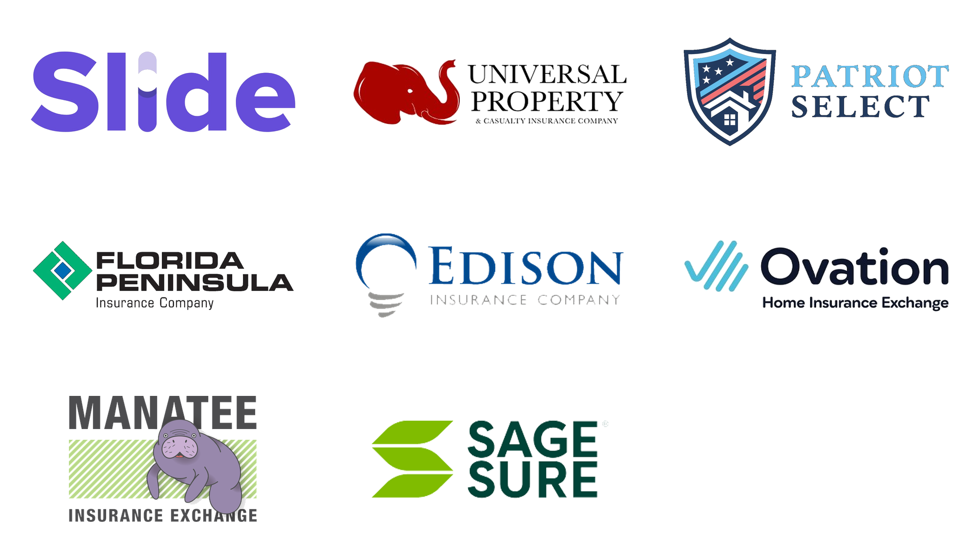 Citizens, Universal, Florida Peninsula, Edison, Ovation, Patriot Select, Manatee, SageSure, and more