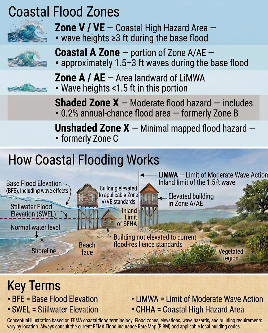 FEMA Flood Zones Elevation and Risk Diagram